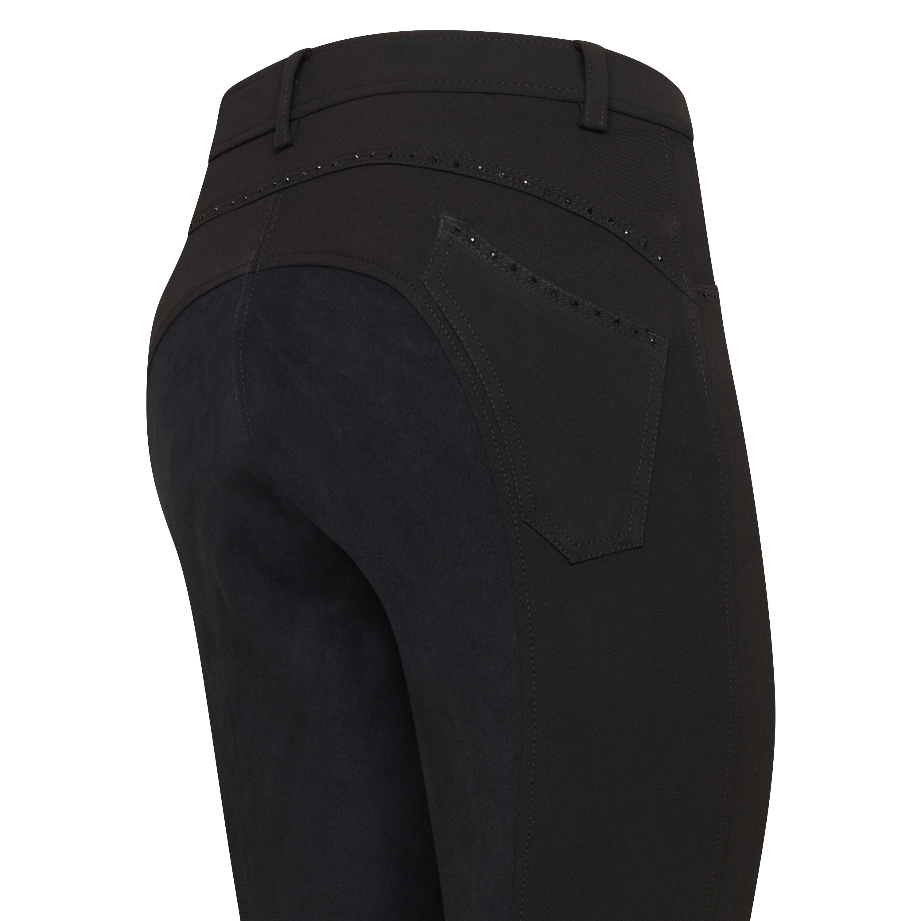 Pantalon d'équitation pour femmes du 32 au 46 Easy Rider Elodie Diamond fond peau noir détail