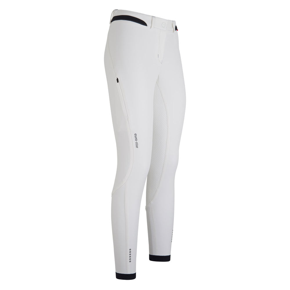 Pantalon d'équitation femme du 32 au 46 proposant deux longueurs de jambe Euro-Star Queen full grip blanc