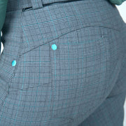 Pantalon d'équitation avec basanes grip pour cavalières Flags&Cup Checks en tissu à carreaux Prince de Galles détail poche plaquée