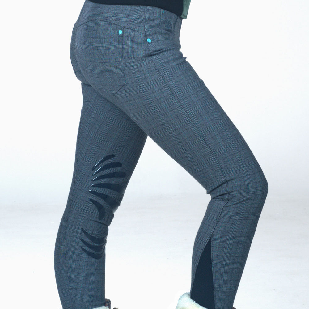 Pantalon d'équitation avec basanes grip pour cavalières Flags&Cup Checks en tissu à carreaux Prince de Galles