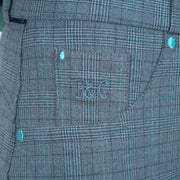 Pantalon d'équitation avec basanes grip pour cavalières Flags&Cup Checks en tissu à carreaux Prince de Galles détail broderie