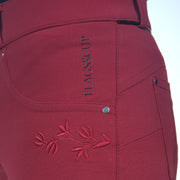 Pantalon d'équitation avec basanes en silicone pour cavalières Flags&Cup rouge détail poche