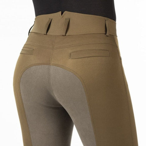 Pantalon équitation fond peau pour femmes du 34 au 48 HKM Allure taille haute kaki
