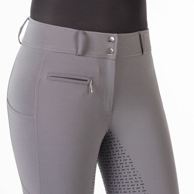 Pantalon équitation femme du 34 au 46 HKM Chloé full grip gris détail