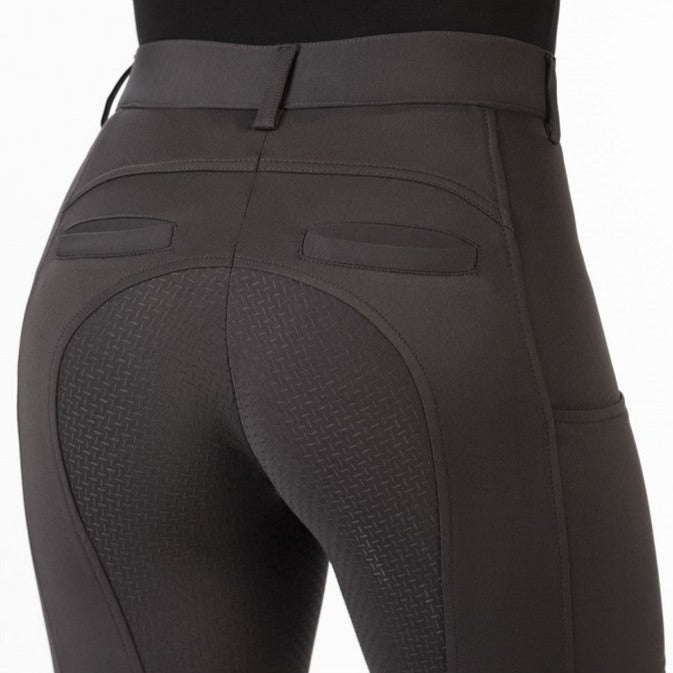 Pantalon équitation femme du 34 au 46 HKM Emma full grip noir détail fond silicone