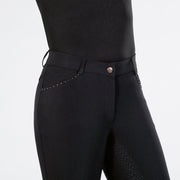 Pantalon d'équitation full grip pour cavalière HKM Glamour noir avec détails rosegold