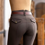 Pantalon équitation femme du 34 au 46 HKM Marrakesh full grip taille haute marron