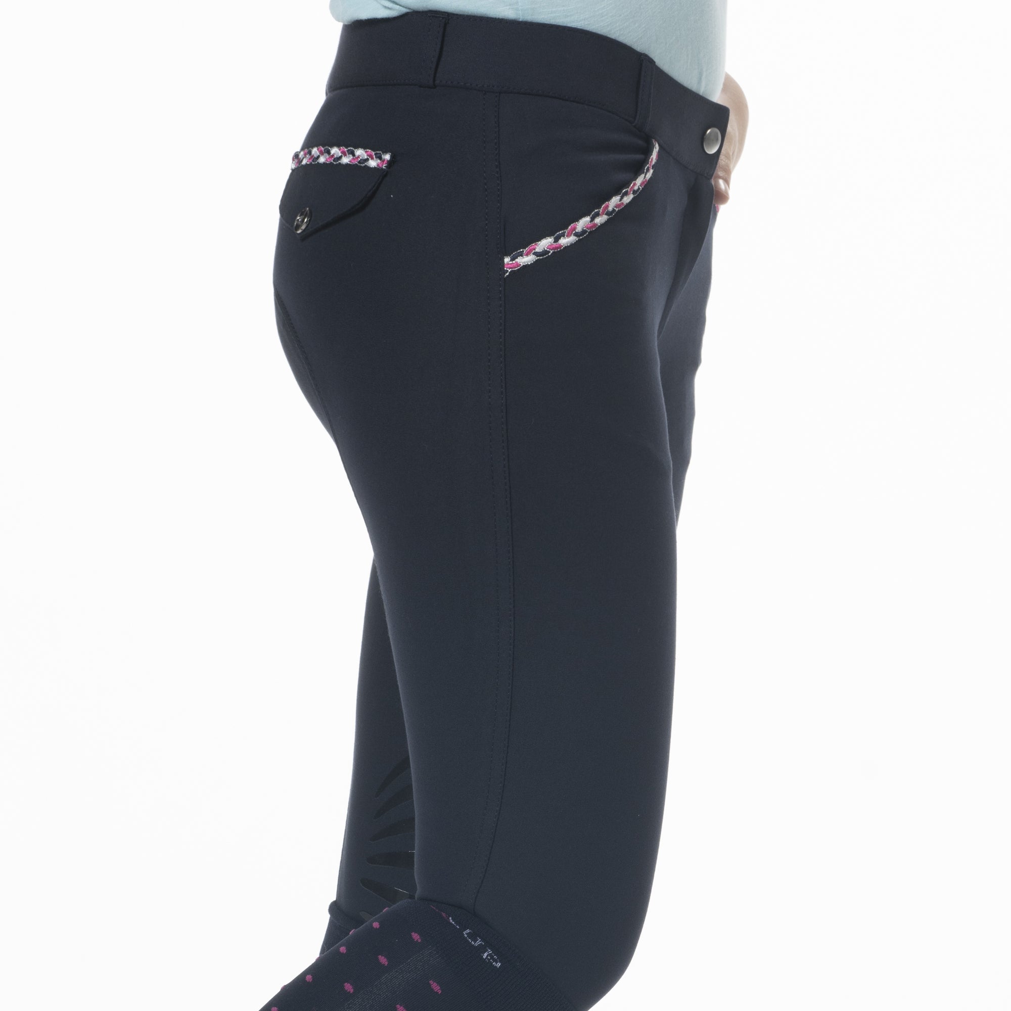 Pantalon d'équitation pour enfants de 8 à 16 ans Flags and Cup Mendoza marine de profil