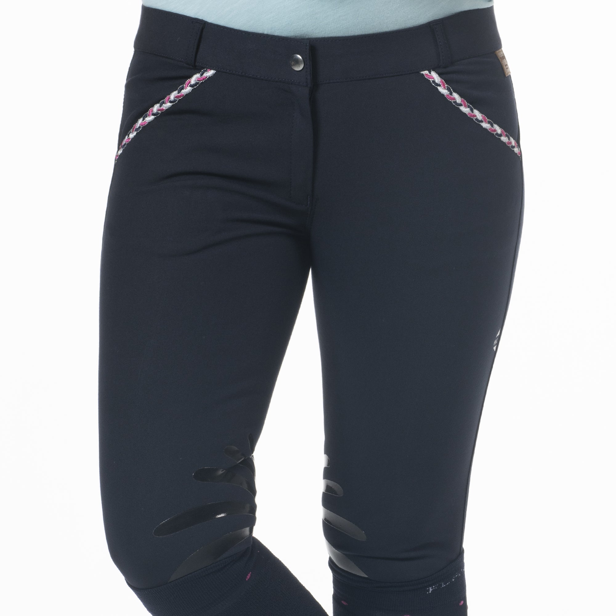 Pantalon d'équitation pour enfants de 8 à 16 ans Flags and Cup Mendoza marine de face