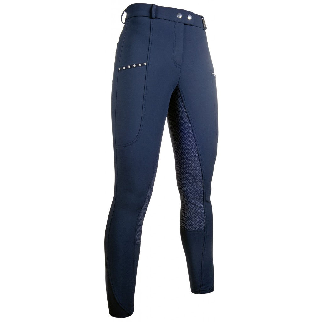 Pantalon d'équitation en softshell doublé polaire pour cavalières du 34 au 46 HKM Monaco full grip marine