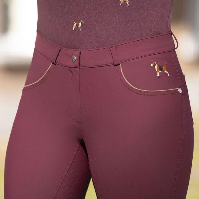 Pantalon d'équitation full grip pour cavalières HKM Beagle bordeaux détail