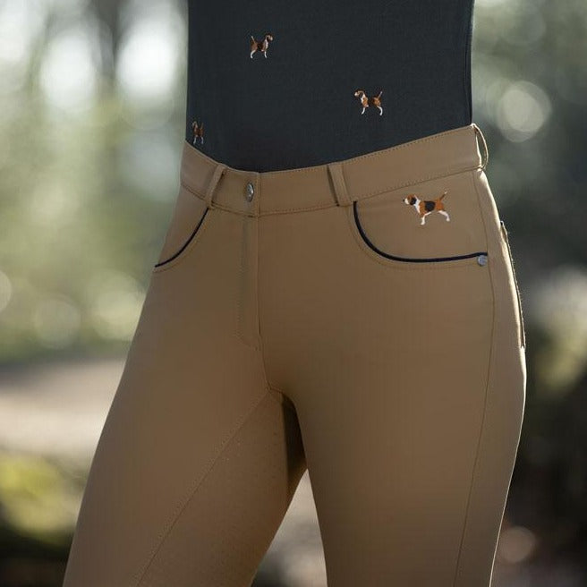 Pantalon d'équitation full grip pour cavalières HKM Beagle camel détail