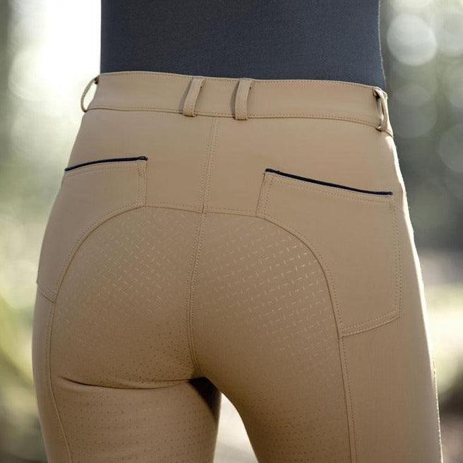 Pantalon d'équitation full grip pour cavalières HKM Beagle camel détail fond