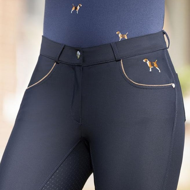 Pantalon d'équitation full grip pour cavalières HKM Beagle marine détail