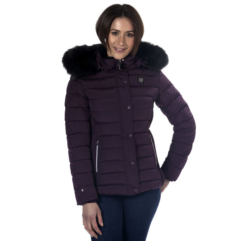 Parka avec capuche ornée de fourrure synthétique pour cavalières du XS au  L Flags and Cup Sarnia prune