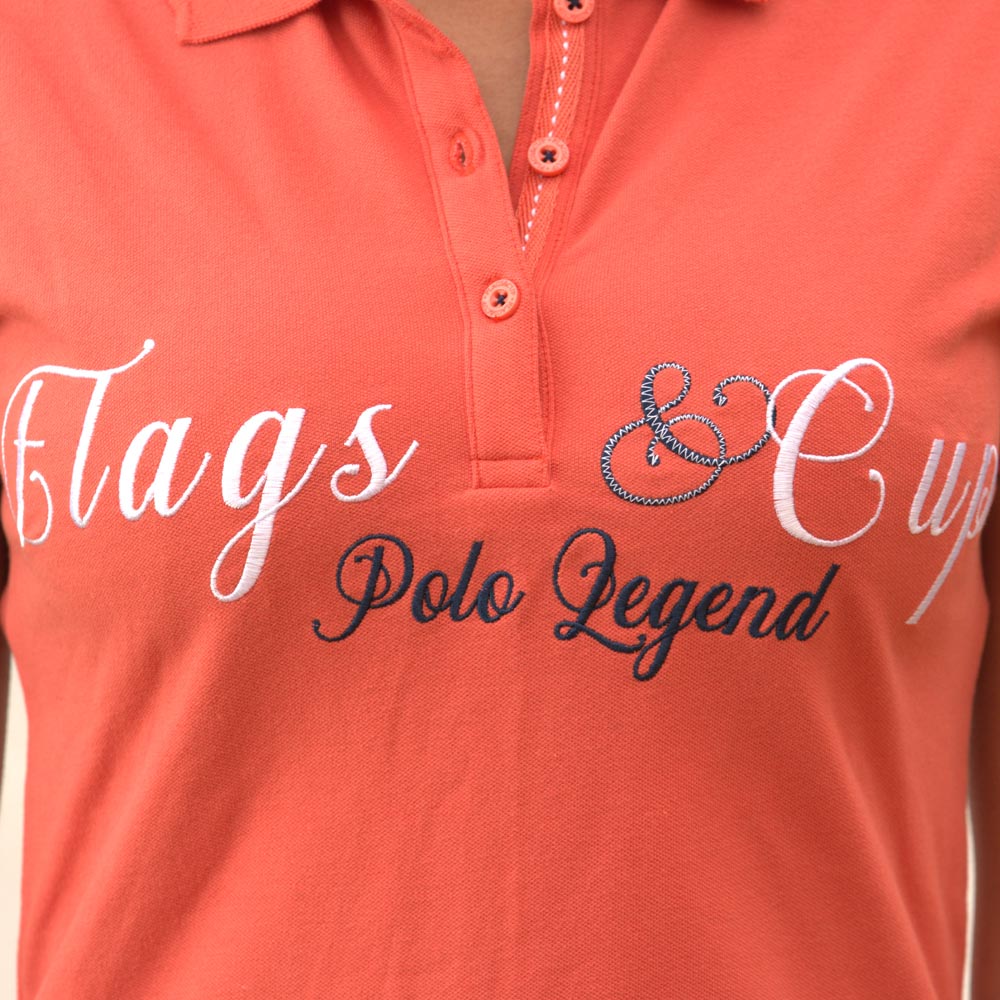Polo à manches courtes pour cavalière Flags&Cup Altamira corail détail broderie