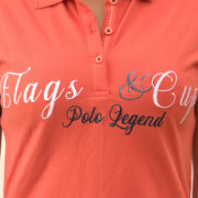 Polo à manches courtes pour cavalière Flags&Cup Altamira corail détail broderie