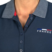 Polo à manches courtes pour cavalière Flags&Cup France marine détail col