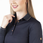 Polo à manches longues pour cavalières HKM Glamour marine porté