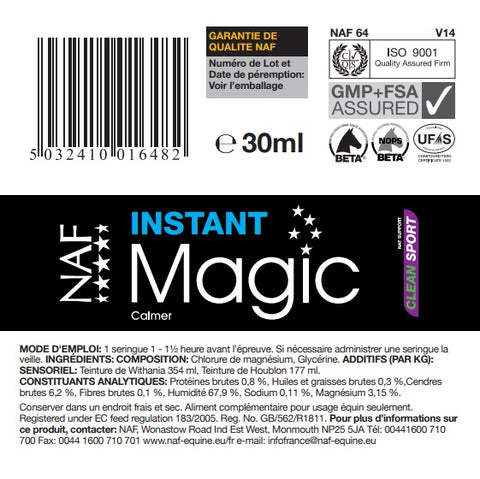 Etiquette du produit Naf Magic seringue