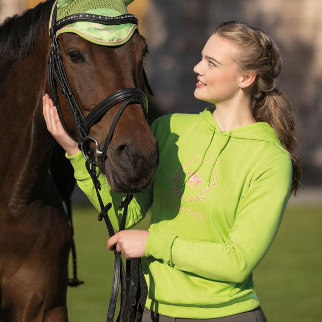 Sweat à capuche pour les femmes du XS au XXL HKM Classic Polo vert pomme porté