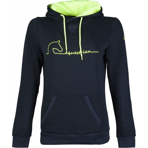 Sweat à capuche pour cavalières HKM Equestrian marine et vert fluo