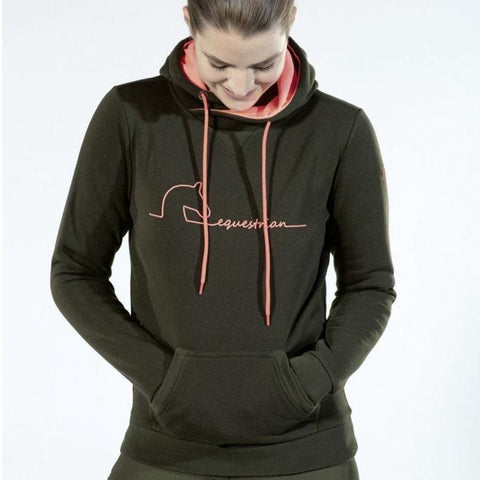 Sweat à capuche pour cavalières HKM Equestrian vert et corail