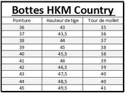 Tableau des tailles pour les bottes d'équitation HKM Country
