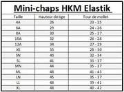 Tableau des tailles pour les mini-chaps d'équitation HKM Elastik en taille enfant et adulte