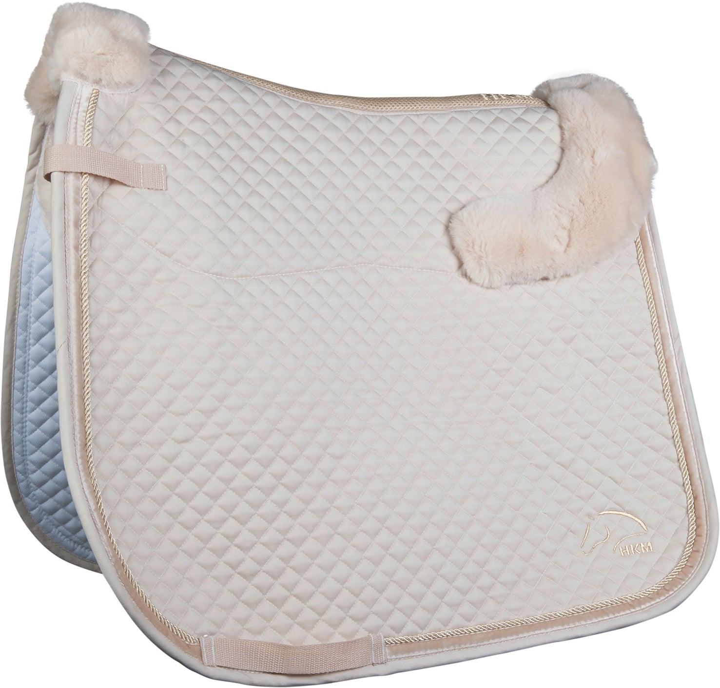 Tapis de selle amec amortisseur en mouton synthétique intégré pour poneys et chevaux HKM Stockholm beige