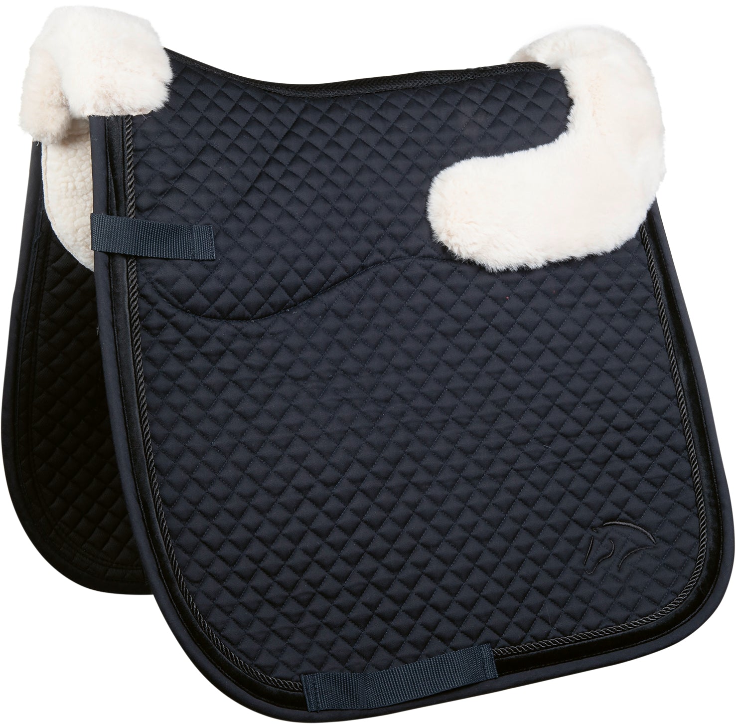 Tapis de selle amec amortisseur en mouton synthétique intégré pour poneys et chevaux HKM Stockholm noir