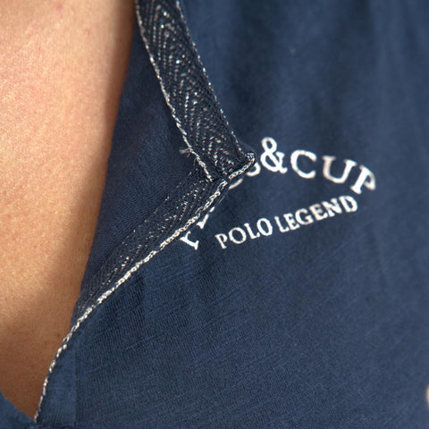 Tee-shirt en coton à manches courtes pour cavalières Flags&Cup Ocana marine détail 