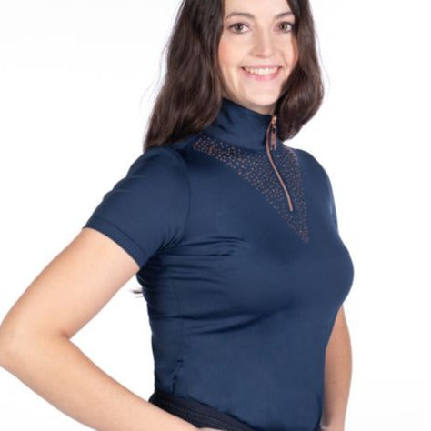 Tee-shirt technique à manches courtes pour femme du XS au XXL HKM Rosegold Glamour marine