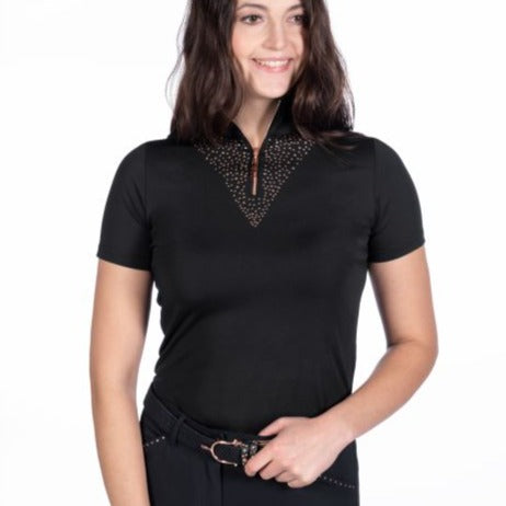 Tee-shirt technique à manches courtes pour femme du XS au XXL HKM Rosegold Glamour noir
