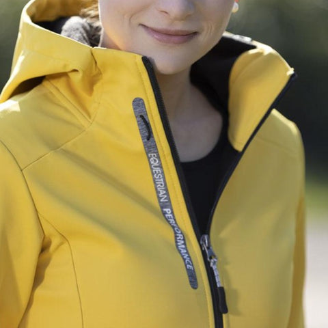 Veste softshell avec capuche intégrée pour cavalières HKM Performance jaune détail